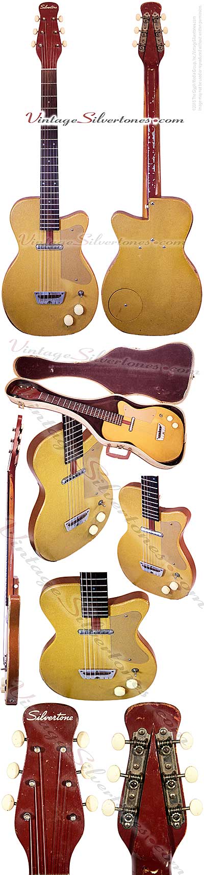 Silvertone 1357 made by Danelectro U1, one pickup, electric guitar, semi-hollow body,ginger vinyl finish tan vinyl binding, masonite body, lipstick pickup, rare, made in 1955