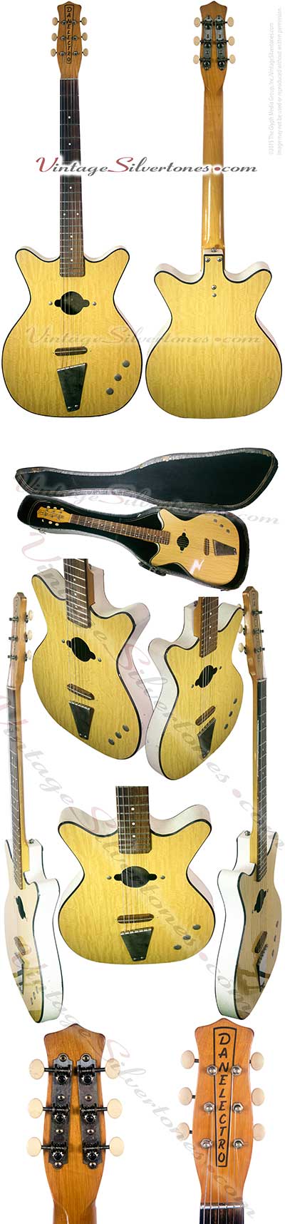 Danelectro Convertible acoustic guitar, symmetrical double cutaway, white woodgrain finish, 19