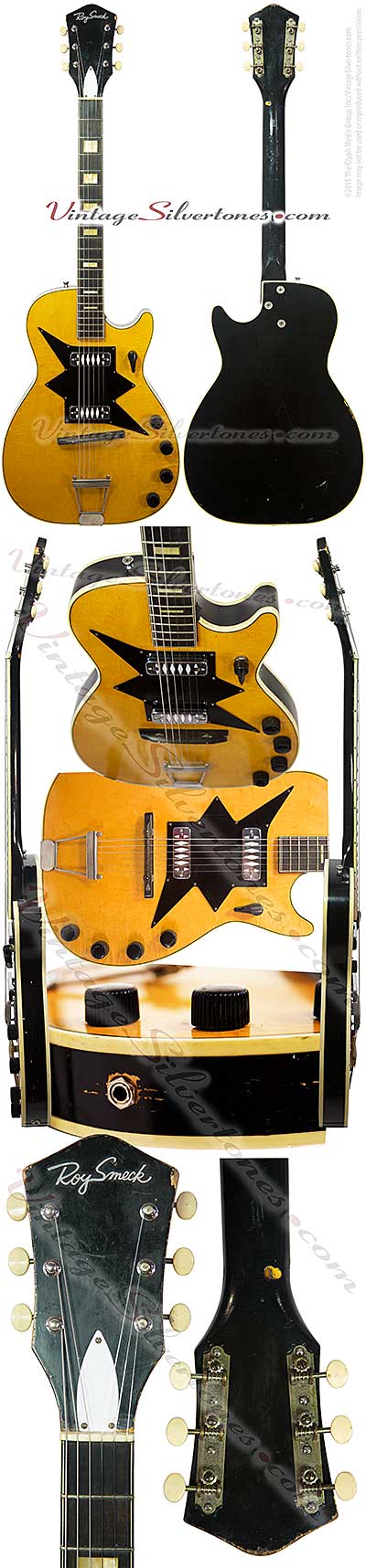 Roy Smeck- Harmony 7208, Stratotone natural top finish, black back and sides, two pickups, made in Chicago circa 1962