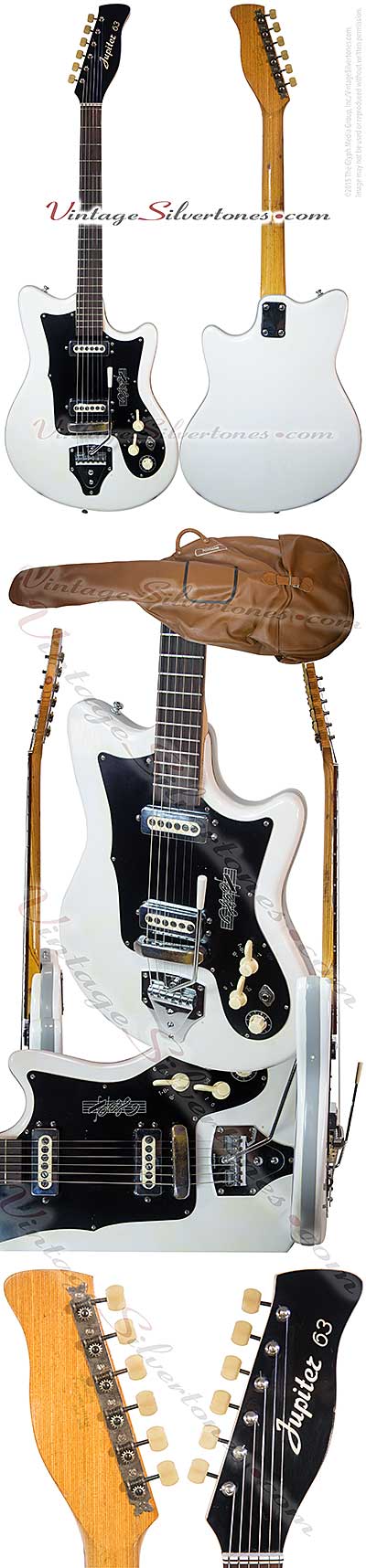 Hopf-Jupiter 63 white plastic hollow body, grey binding, black pickguard, 2 pickup electric guitar
