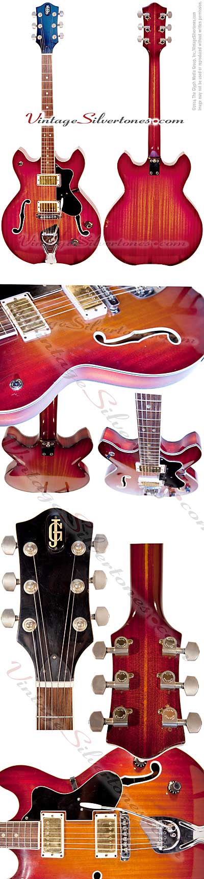 JG electric guitar 2 pick up made in USA circa19 redburst double cutaway amp hollow body tremolo tailpiece