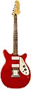 MicroFrets Stage 2, two pickups, cherry/transred semihollow body electric guitar with original case made in Frederick, Maryland, USA
