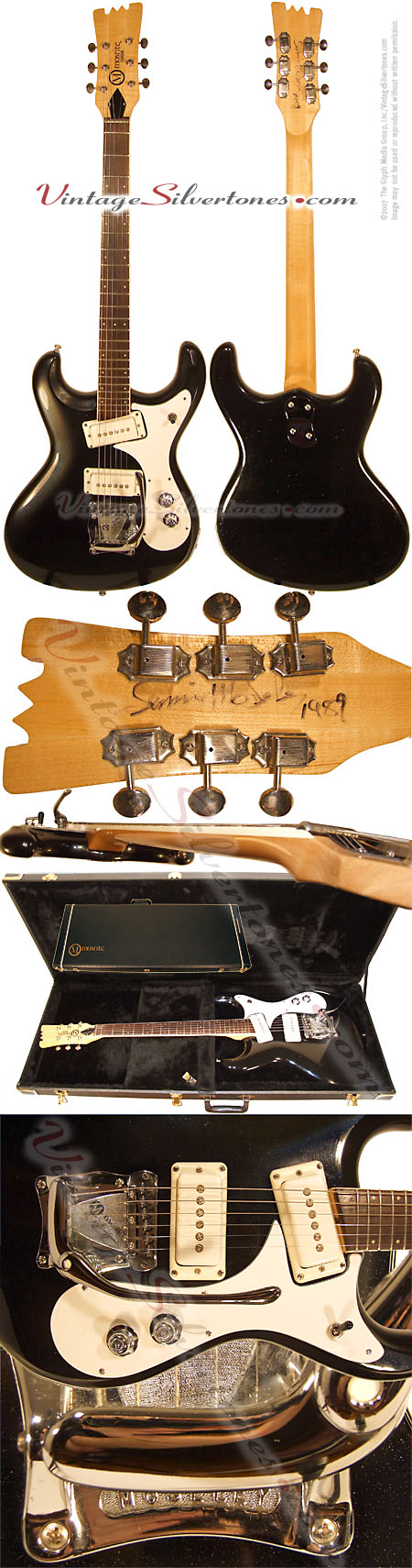 Mosrite - 1988-V88 solidbody electric guitar black sparkle finish NOS Moseley tremolo