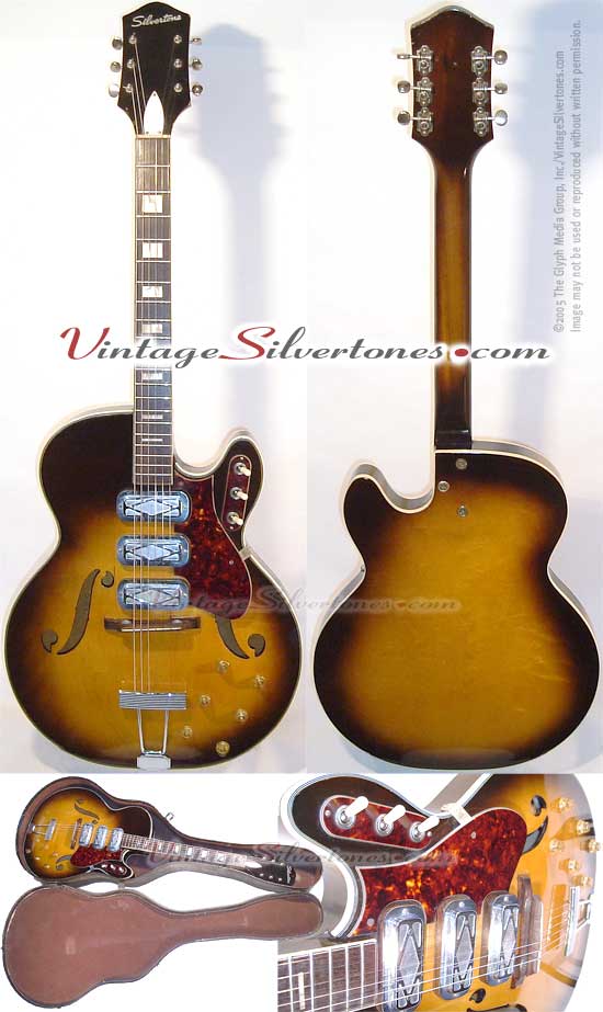 Silvertone-Harmony #1429L - 3 pickup tobaccoburst finish semi-hollow body electric guitar 1959