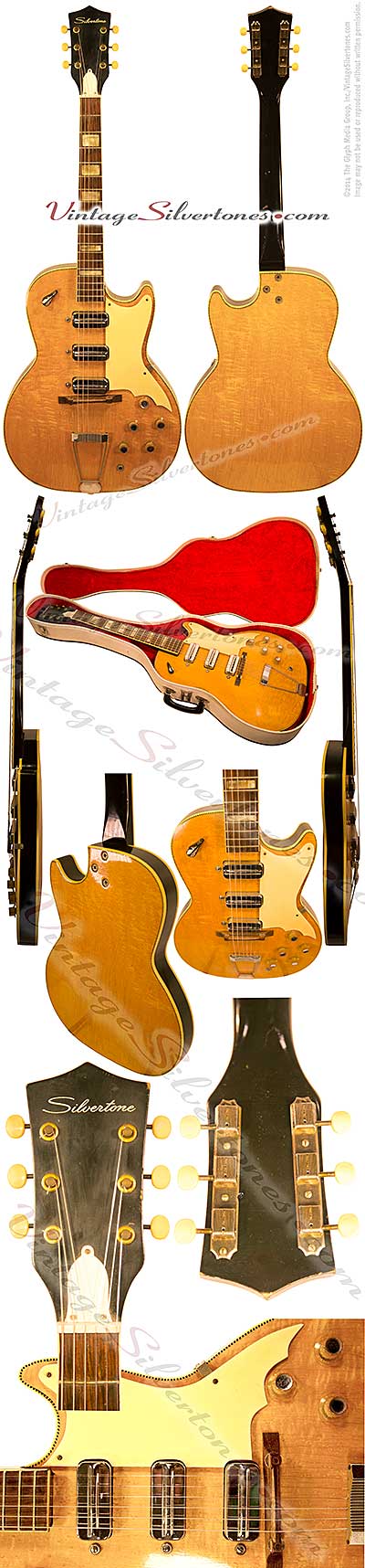 VintageSilvertone Speedster 1445 electric guitar 3 pu blond black