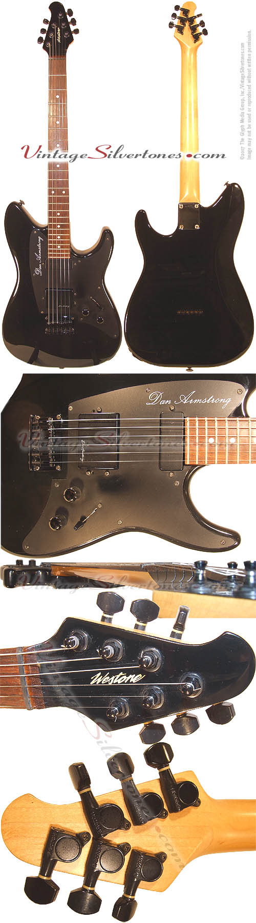 Westone Dan Armstrong 2 pickup black solid body electric guitar 1989