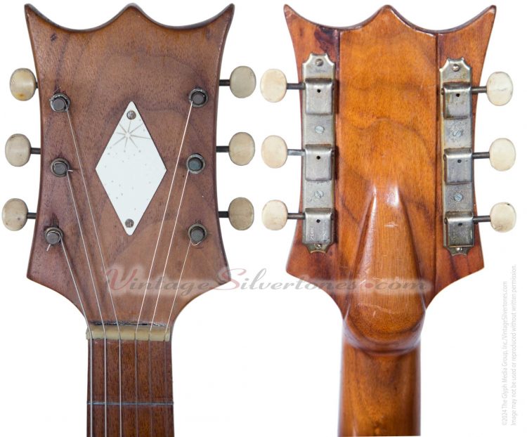Custom-made electric guitar one pickup, mahogany - headstock front-back